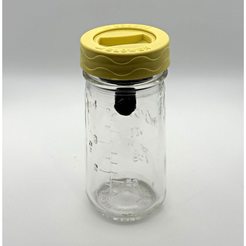 Vintage Hygeia Clear Glass Storage Jar, Clear Color, Yellow Screw-On Lid Top